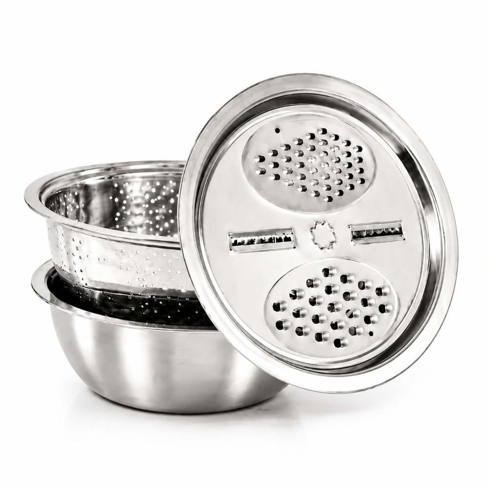 Household Kitchen Gadgets Vegetable Cutter Silk Cutter - 3Pcs Stainless Steel Colander Basin Grater