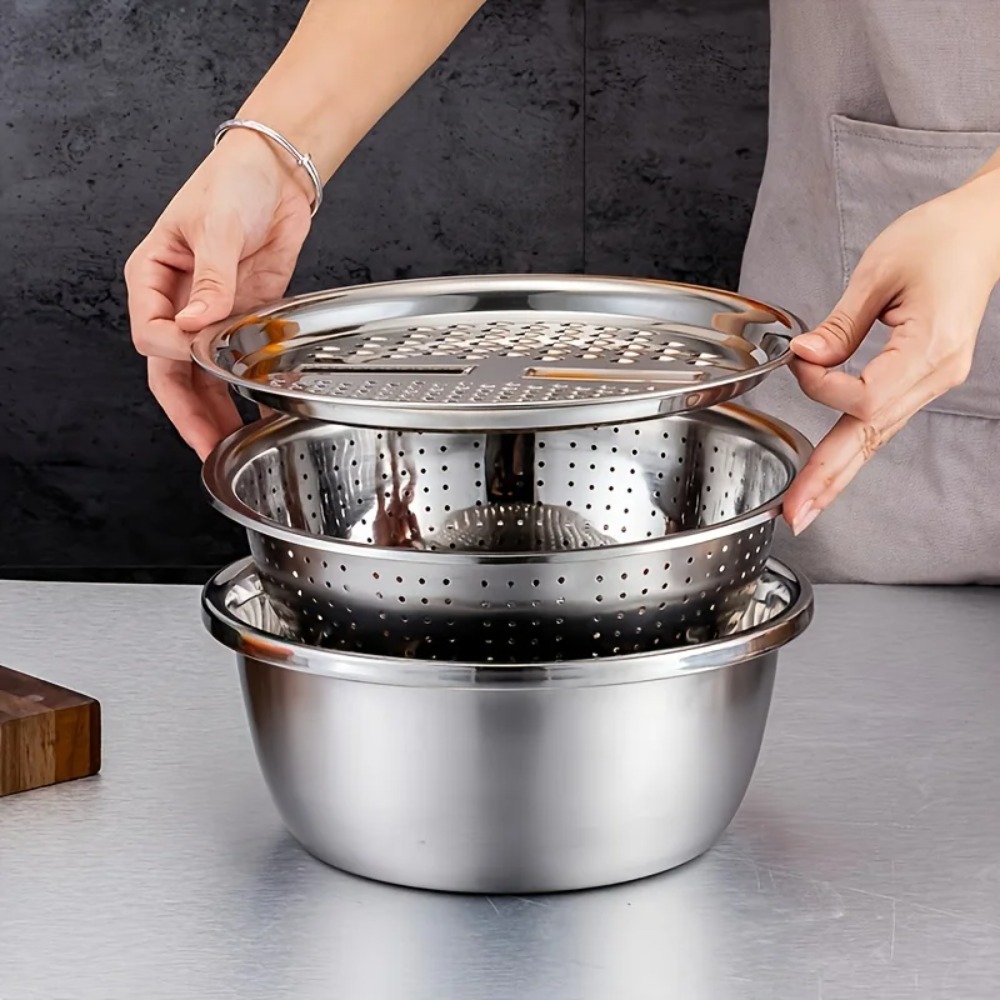 3Pcs Stainless Steel Colander  - Household Kitchen Gadgets Vegetable Cutter Silk Cutter review and price